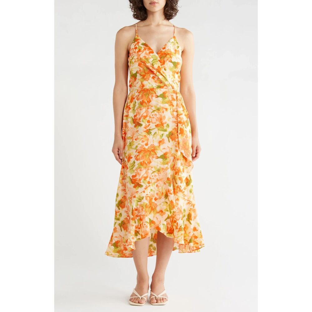 NWT Chelsea28 Floral Faux Wrap Midi Dress -- XS